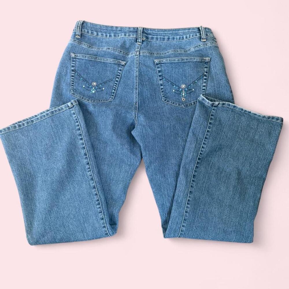 Vintage Y2K High Sierra Flare Jeans Bedazzeled Pockets Stretch Fairy Boho 14